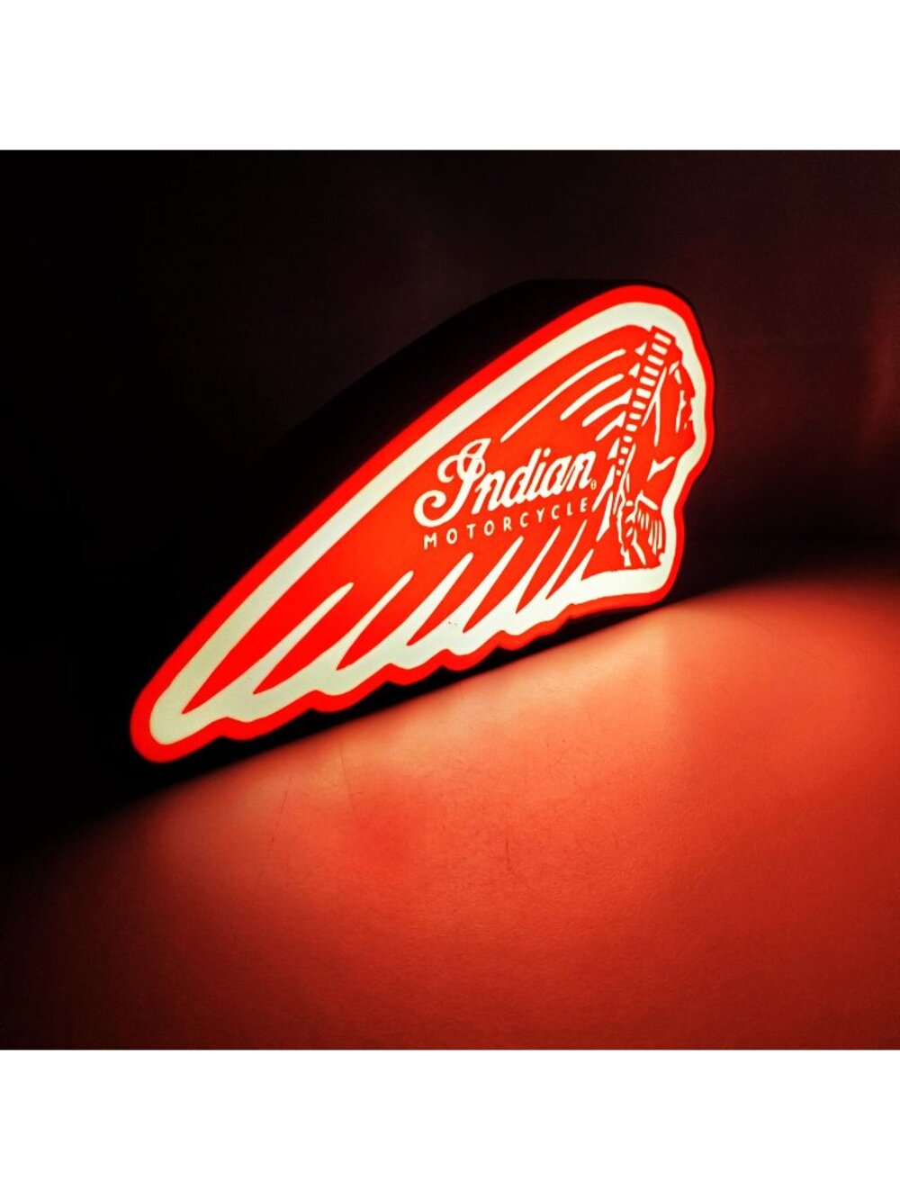Indian Motorcycle LED Light Box Sign - 10" x 5" USB Powered Desk Lamp with Dimme